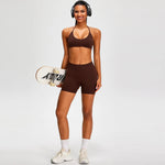 Spring Summer Seamless Yoga Sets Women Hanging Neck Back Criss Cross Sports Bra Gym Exersize Suit Outwear Gym Running Tracksuit