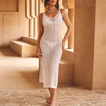 4 Color Hollow Out Sleeveless Crochet Knitted Tunic Beach Cover Up Cover-ups Beach Dress Beach Wear Beachwear Female Women K6783