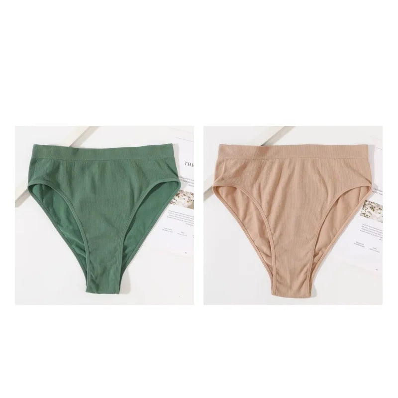 2Pcs/Set Seamless Panties High Waist Briefs Women High Leg Cut Panties Female Underpants Sexy Lingerie Solid Color Underwear S-L