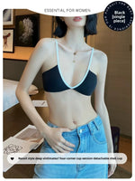 MOYISU Lingerie Women Thin Summer French Small Breasts Sexy Deep U Shell Cup Spice Girl Fashion No Trace No Underwire Bra Bra