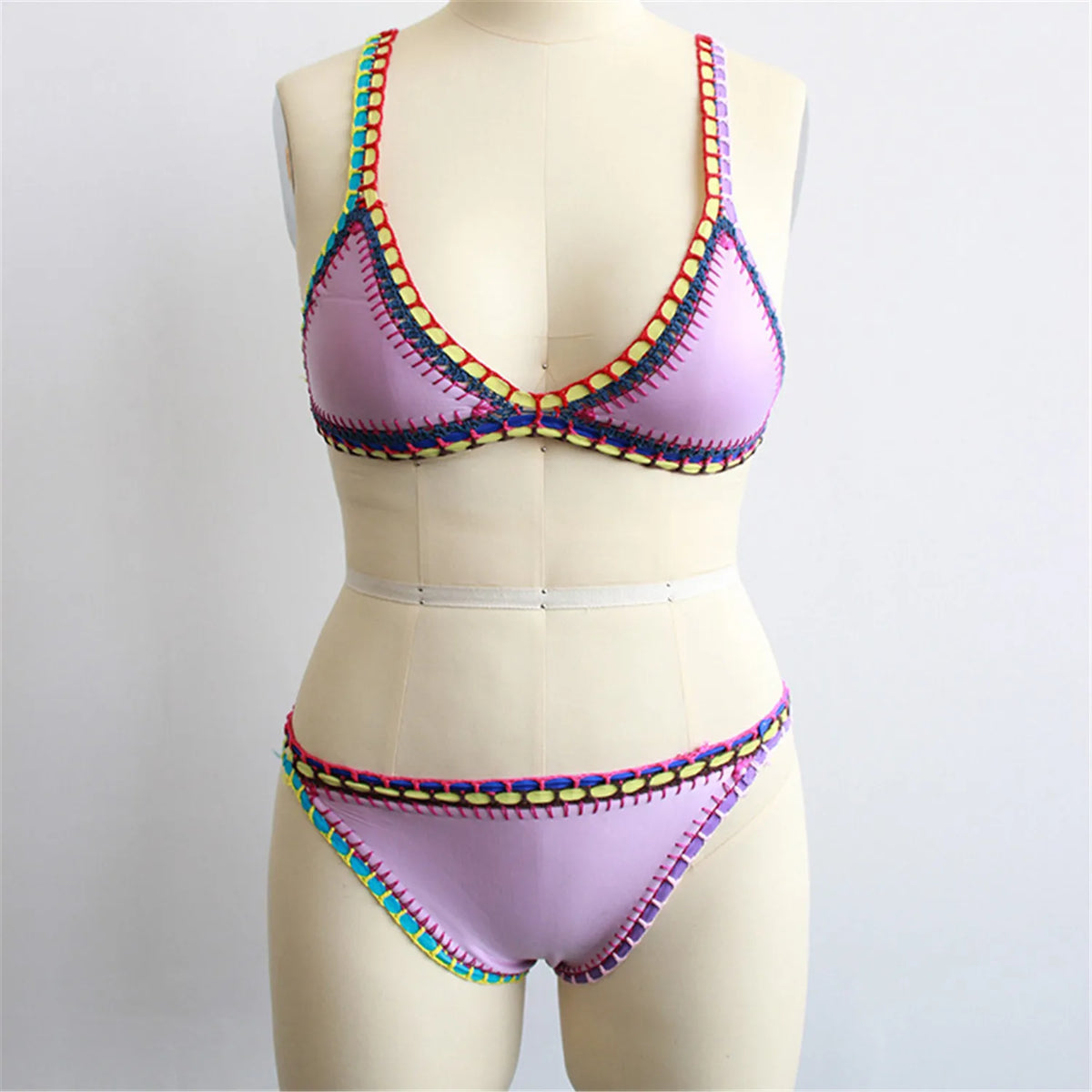 Bikini Crochet 2026 Handmade Knit Patchwork Reversible 2 Piece Swimsuit Women Halter Top Brazilian Bathing Suit Thong Swimwear