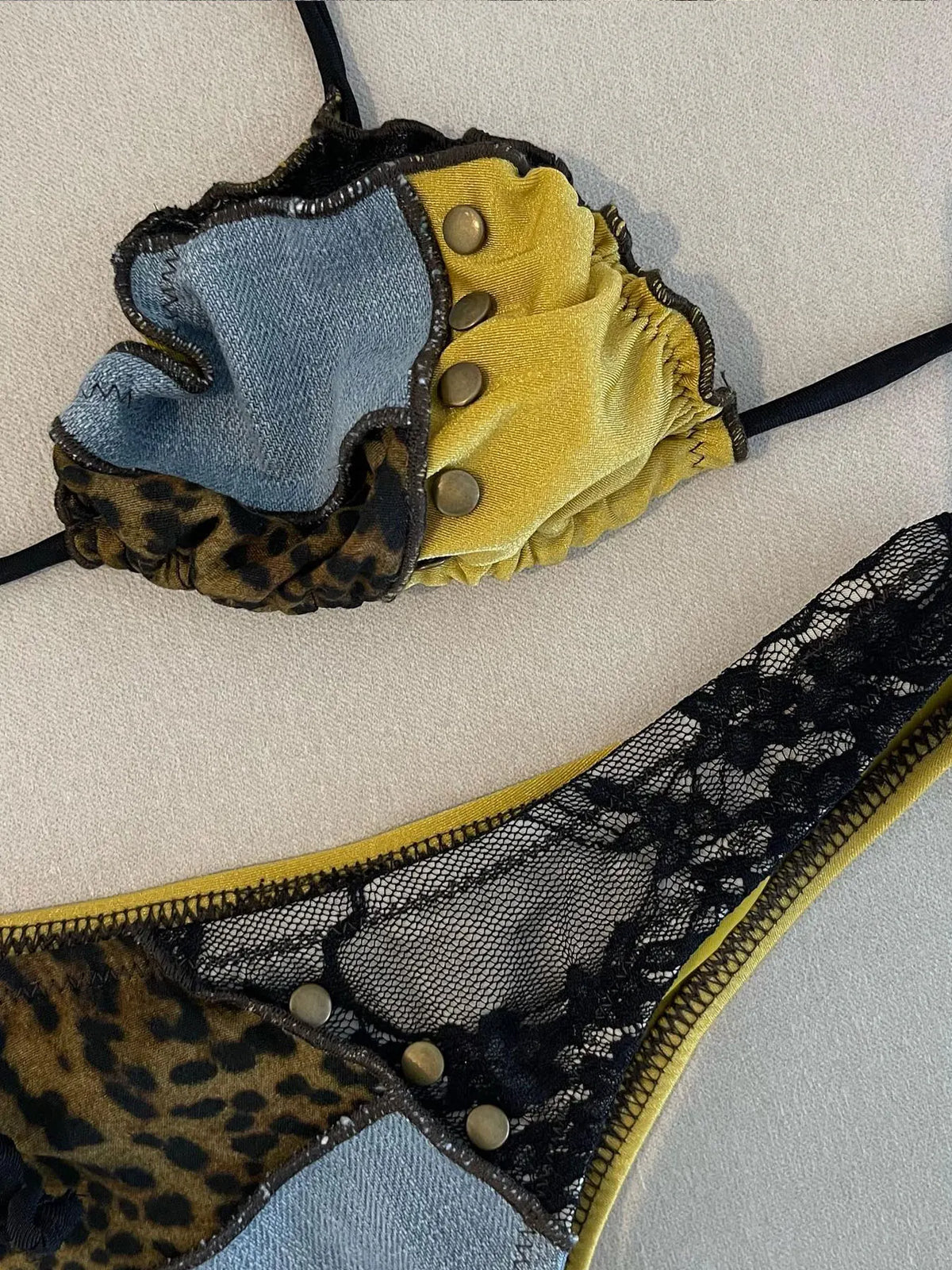 2026 Women Swimsuit Bold Leopard Print and Yellow Patchwork Bikini SetPerfect for Beach Wear and Pool Parties Summer Getaways