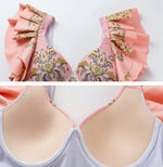 Vintage Pink Floral Print Swimsuit 2024 Ruffle Push Up Skirt Monokini Holiday Bathing Suit Tummy Control Swimwear Surf Wear