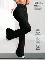 Criss Cross Stretch Flare Pants Minimalist High Waist Commute Yoga Trousers Sexy Casual Sports Leggings For Womens Slim Figures