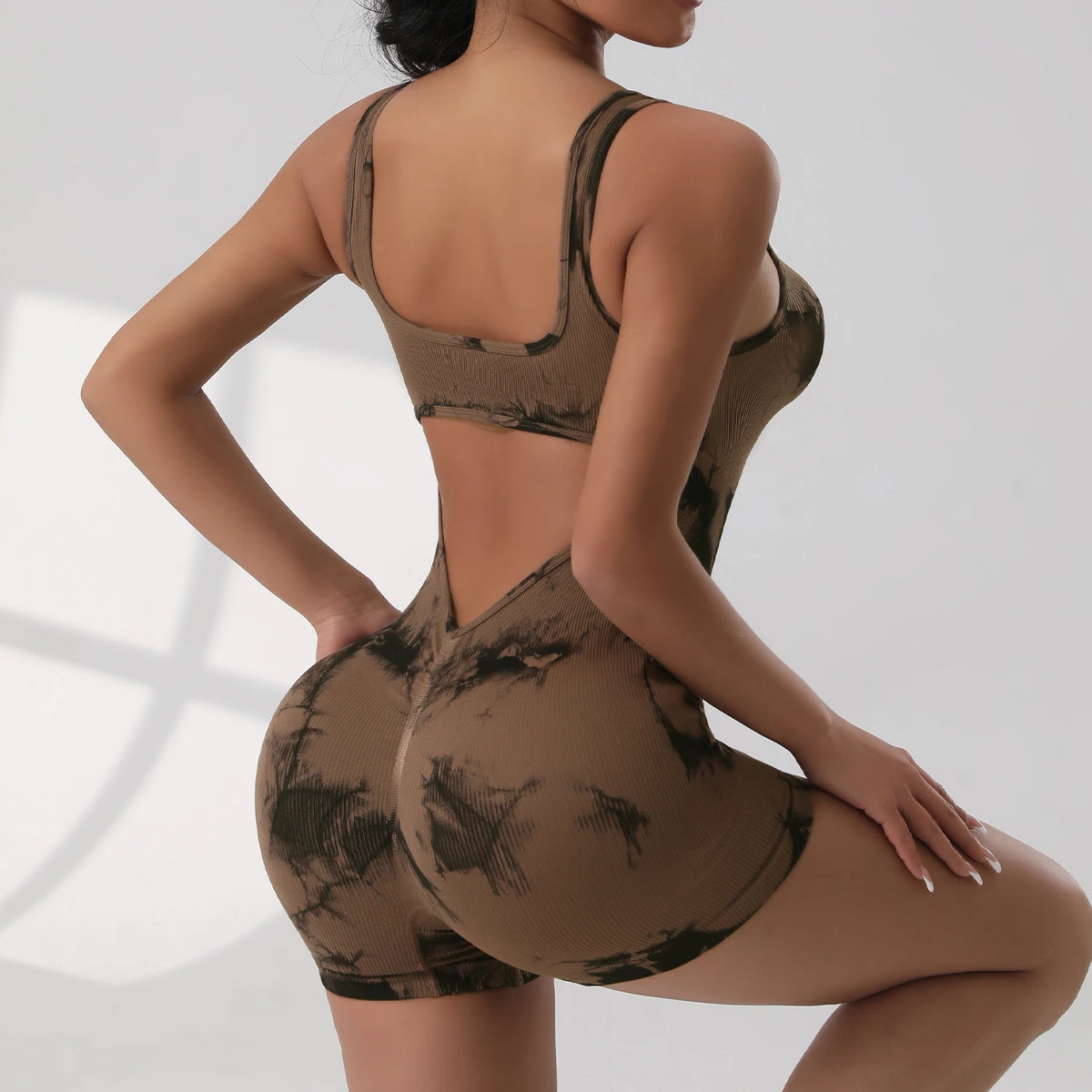Women's Solid Colour Threaded Backless Yoga Suit U Neck Sleeveless Sports Jumpsuit Stretch Women Bodysuit Without Bust Pads