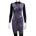 XS-2XL 15 Colors Rhinestones Fishnet Dress O-Neck Grid Swimsuit Bikini Cover Up Beach Pool Party Cover-ups for Swimwear Women