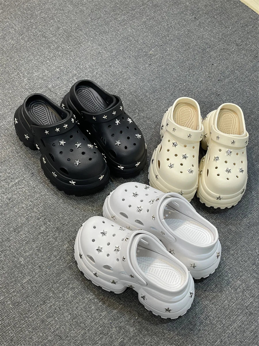 Women Fashion Clogs DIY Cute Stars Platform Slippers Soft EVA Sexy High Heels Female Indoor Street Shoes Girls Beach Sandals