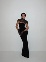 Ahagaga Sexy Women's Maxi Dresses With Lace Shawl Solid Strapless Sheath Slim Fit Fashion Gloves Summer Female Party Vestidos