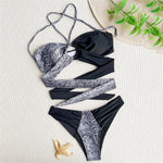 Sexy Snake Print Halter Bandeau Bikinis Set Thong Swimsuit Women Push Up Swimwear High Cut Bathing Suit Biquini Beachwear bikini