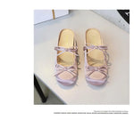 BIGTREE Satin Bow With One Strap With Shallow Mouth Half-Tugging Women's Hollow Inner Heightened Round-Head Sandals Comfortable