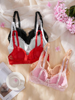 Sexy 5-Pack Women's Underwear Set Romantic Lace Bow Splicing Push-Up Underwire Bra Women's Erotic Underwear