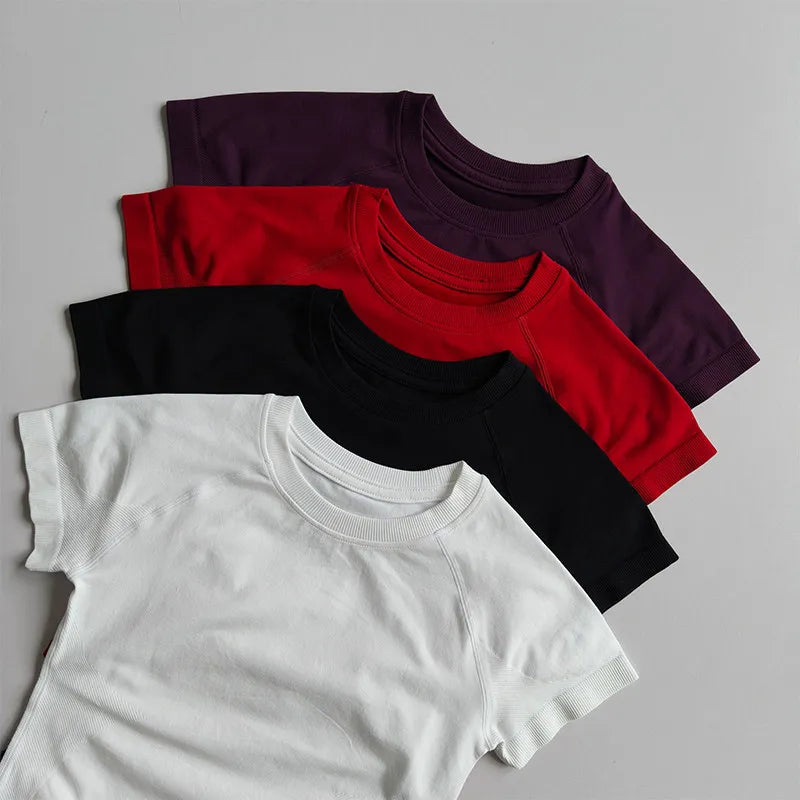 Women's Quick-Drying Short-Sleeved Yoga Sports T-Shirt Summer Outdoor Fitness Running Gym Training Wear Comfortable Breathable G