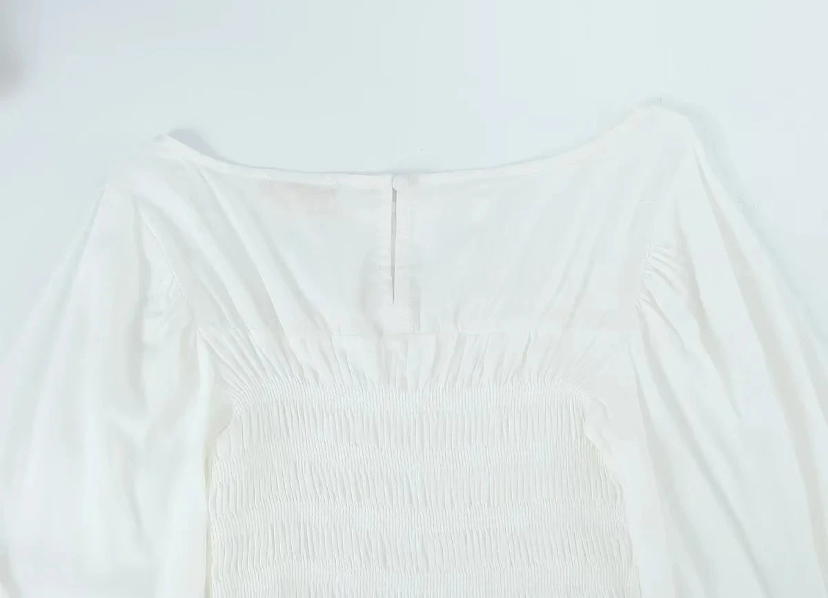 Foridol White Summer Linen Women Blouse Off Shoulder Lantern Sleeve Short Blouse Top 2025 Spring Smocked Pelpum Top New