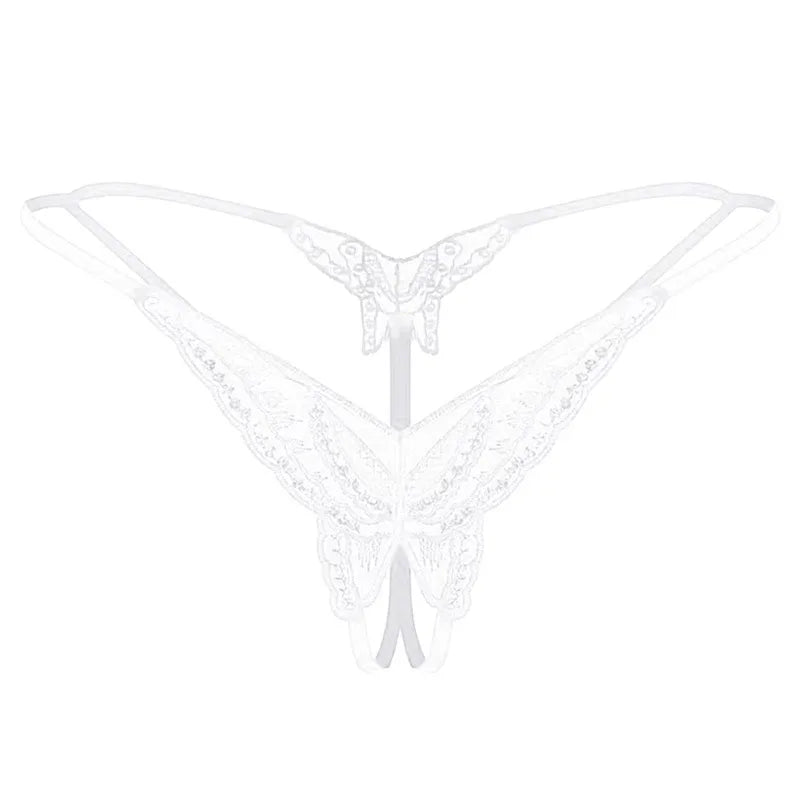 Double-Layer Thin Strap Sexy Thong Butterfly Embroidery Low Waist Sexy Bikini Pure Lace Sequins T-Shaped Panties Sexy G-strings