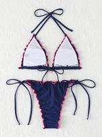 Triangle Halter String Bikinis 2026 Women Sexy Ruffle Swimsuit Solid Cherry Swimwear Female Bathers Bathing Swimming Swim Suit
