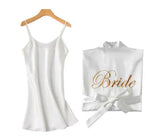1PC/2PCS bride bridesmaid Robe with letters sling cami dress mother sister of the bride wedding gift bathrobe kimono satin robes