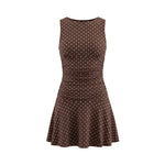 2026 Fashion Women Tank Dress Dots Print/Solid Color Sleeveless Slim Fit Ruched Short Dress for Daily Office Party