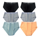 6Pcs/Set Women High Waist Cotton Briefs Letter Print Wide Waistband Panties Solid Color Full Coverage Hip Lifting Lingerie M-2XL
