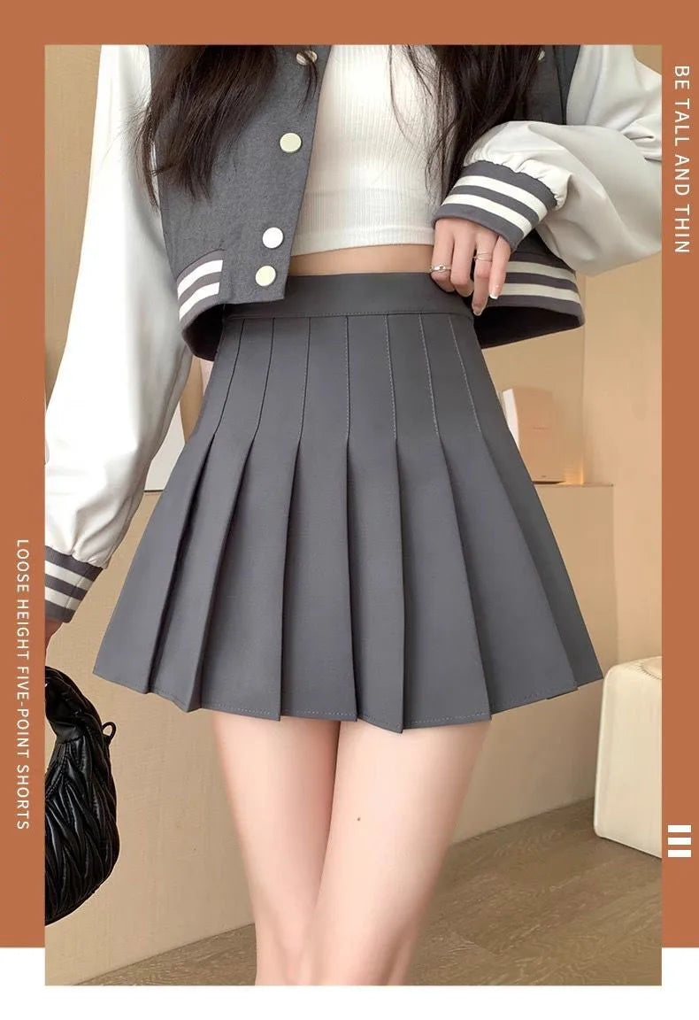 New Pleated Skirt for 2025 Womens Mini Skirts Japanese School High Waist Kawaii Cute Grey Plaid Skirt Uniform Harajuku Jupe