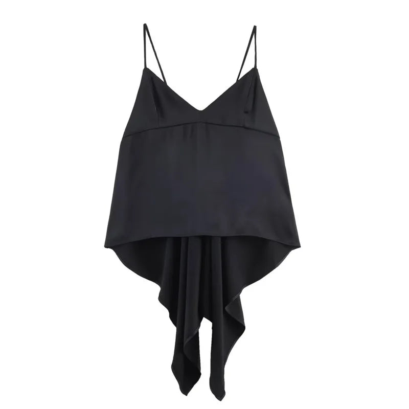 Women's Casual Asymmetric Silk Satin Textured Lingerie-Style Top Backless Deep V Suspenders Sleeveless Vest For Woman Charm 7P3O