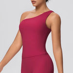 Women Seamless Cloud Feel One-Shoulder Waist-Cinching Yoga Vest Quick-Dry Slimming Sports Shaping Underwear Running Fitness Top