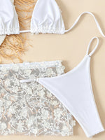 Sexy Sequin Pink Bikini Set Women Shiny Push Up Bra Thong Mesh Drawstring Skirt 3 Piece Swimsuit Bathing Suit Holiday Swimwear
