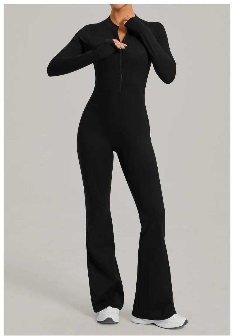 Women's Seamless Yoga Jumpsuits Sports Fitness Gym One-piece Long-sleeves Hip-Lifting Beauty Back Workout Training Bodysuits
