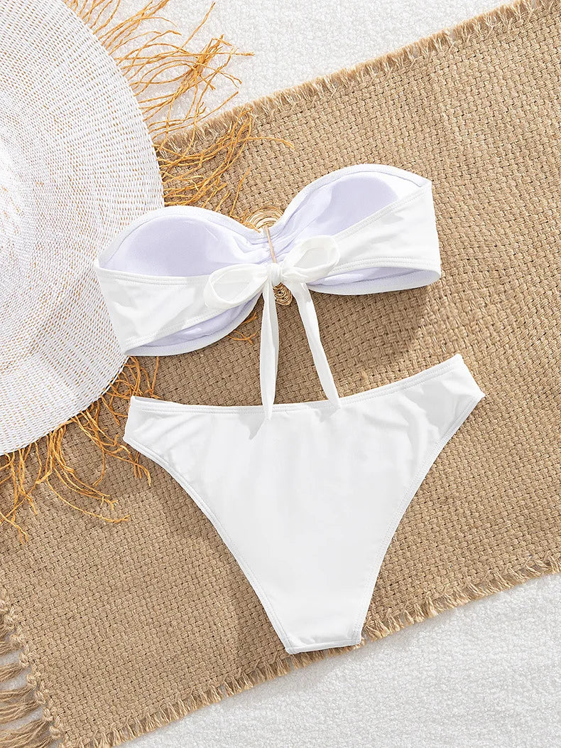 Seashell Bandeau Bikini 2025 Sexy Women Swimsuits Female Swimwear Thong Bikini Set Brazilian Biquini Swimming Suit Beachwear