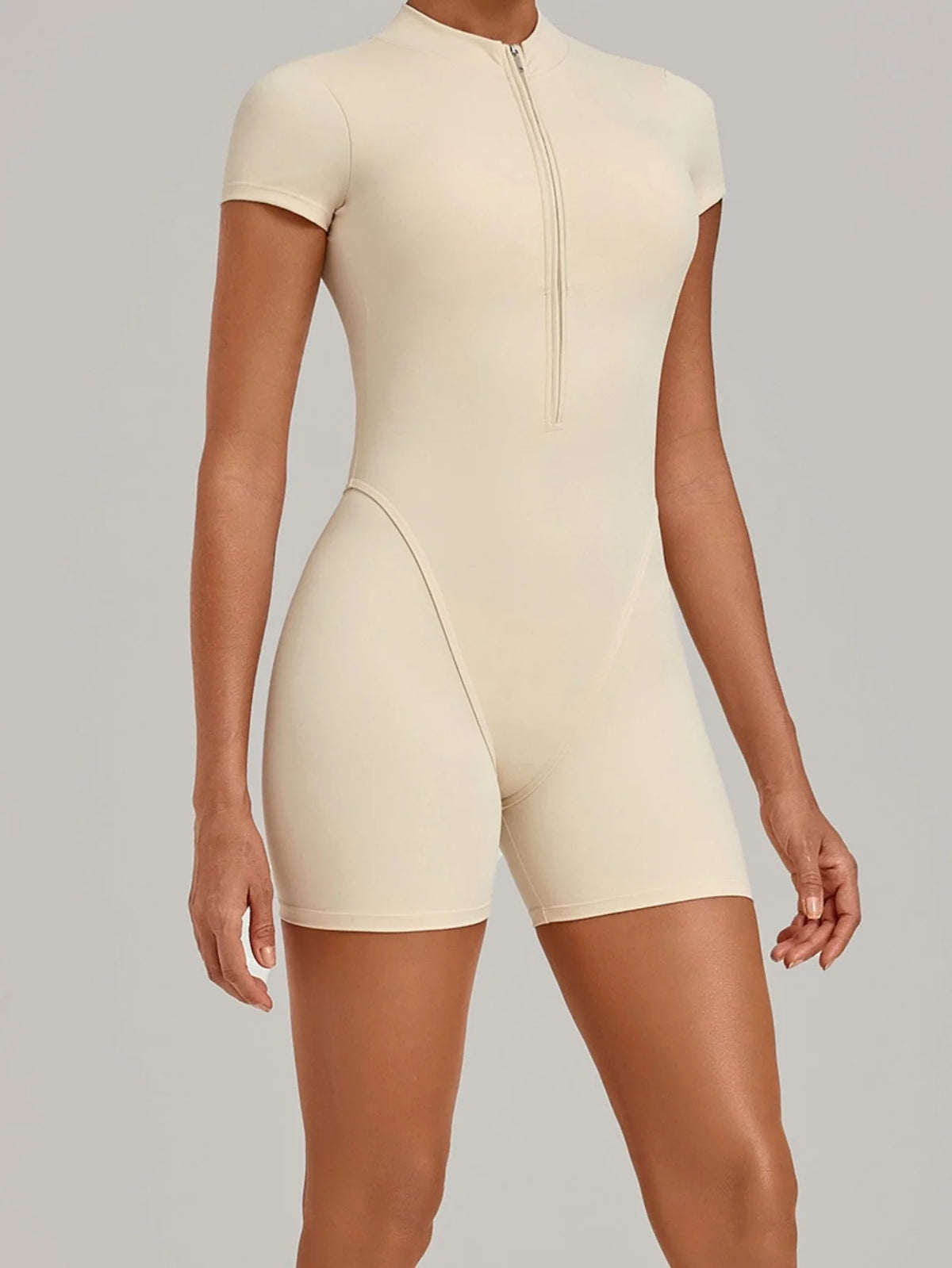 Half-zipper Slimming Yoga Jumpsuit Women Hollow Out Backless Sports One Piece Suits Short Sleeve Butt Lifting Tight Overalls