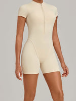 Half-zipper Slimming Yoga Jumpsuit Women Hollow Out Backless Sports One Piece Suits Short Sleeve Butt Lifting Tight Overalls