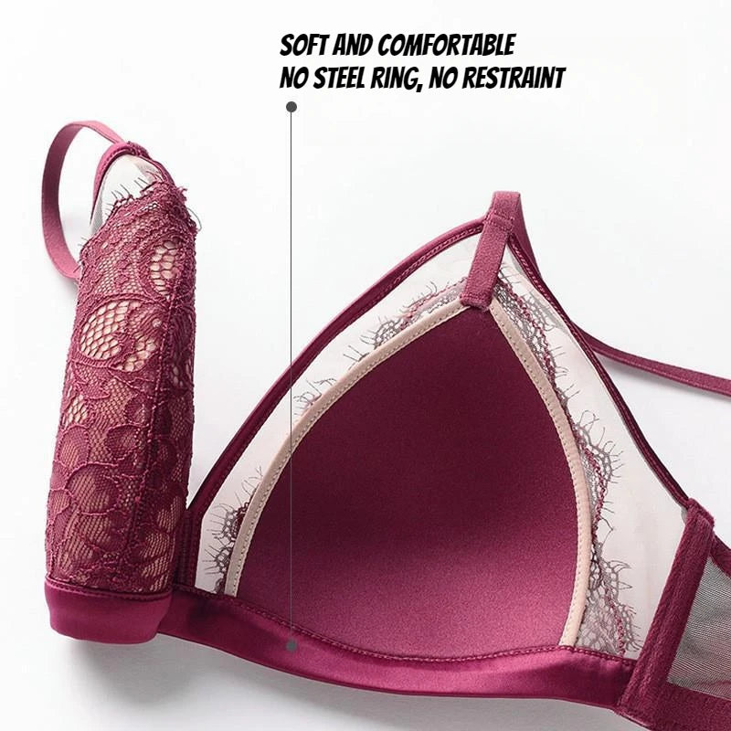Sexy Lace Mesh Wireless Bra SetBra Soft Triangle Cup Bralette Panties Set Thin Lined Transparent Set Underwear Women Lingerie