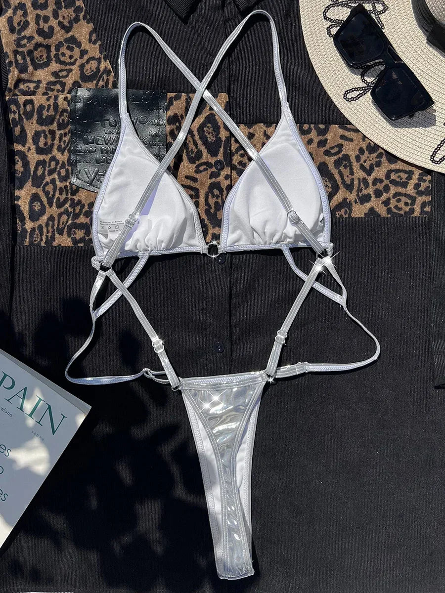 Extreme Mini One Piece Swimsuit Women G String Shiny Swimwear Female Micro Thong Monokini Bather Backless Bathing Suit Swim wear