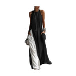 Summer Casual Beach Sundress with Pockets Women's Flowy Long Tank Top Side Split Crew Neck Sleeveless Maxi Dress
