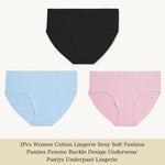 3Pcs Women Cotton Lingerie Sexy Soft Fashion Panties Femme Buckle Design Underwear Pantys Underpant Lingerie Lace Intimates S-XL