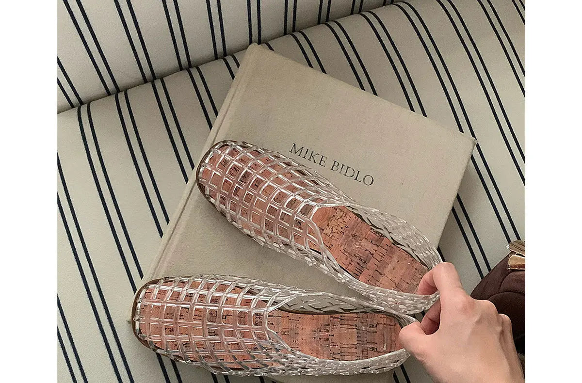 Women's New Flat Sandals with Hollow Transparent Color Mesh Jelly Shoes Woman Daily Walking Flats Plus Size 41 Soft PVC Footwear