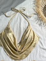 Sexy Hot Stamping Gold Swimwear Women 2026 Collar Split Top Drawstring Side High Waist Bikini Set Summer Bathing Suit Swimsuit