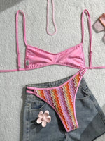 Crochet Striped Brazilian Bikini Women Swimsuit Female Swimwear Two-pieces Bikini Set High Leg Cut Bather Bathing Suit Swim Lady