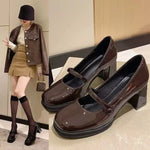 2026 New Patent Leather Brown Shoes Vintage Thick High Heels Mary Jane Shoes Women Woman Square Toe Chunky Heels Pumps Mujer