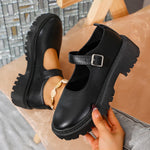 Women Buckle Strap Mary Janes Faux Patent Leather Lug‑Sole Round‑Toe Sweet Preppy JK Platform Casual Daily Shoes