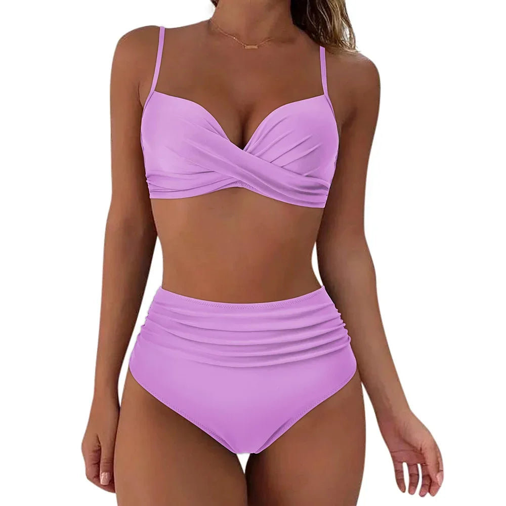 Push Up Bikini Leopard Swimsuit Women Sexy Solid Swimwear Female Floral Bathing Suit Ruched Beachwear XL High Waist Bikini 2026