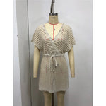 2026 Short Sleeve V Neck Hollow Out Crochet Knitted Tunic Beach Cover Up Cover-ups Beach Dress Beach Wear Beachwear Female V8152