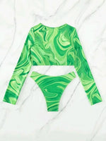 2026 Hollow Out String Long Sleeve 2 Piece Bikini Women Swimwear Female Swimsuit Bathers Bathing Swimming Suit Beachwear Summer