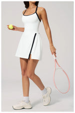 Naked Women's Tennis Dresses for Women Breathable Back Hollowed Out Sleeveless Mini Dress Built in Shorts Tight Sports Skirt