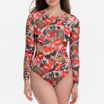 2026 New Women's Patchwork One-Piece Swimsuit Long Sleeve Sports Swimwear Sexy Backless Beach Wear Bather Surfing Suit