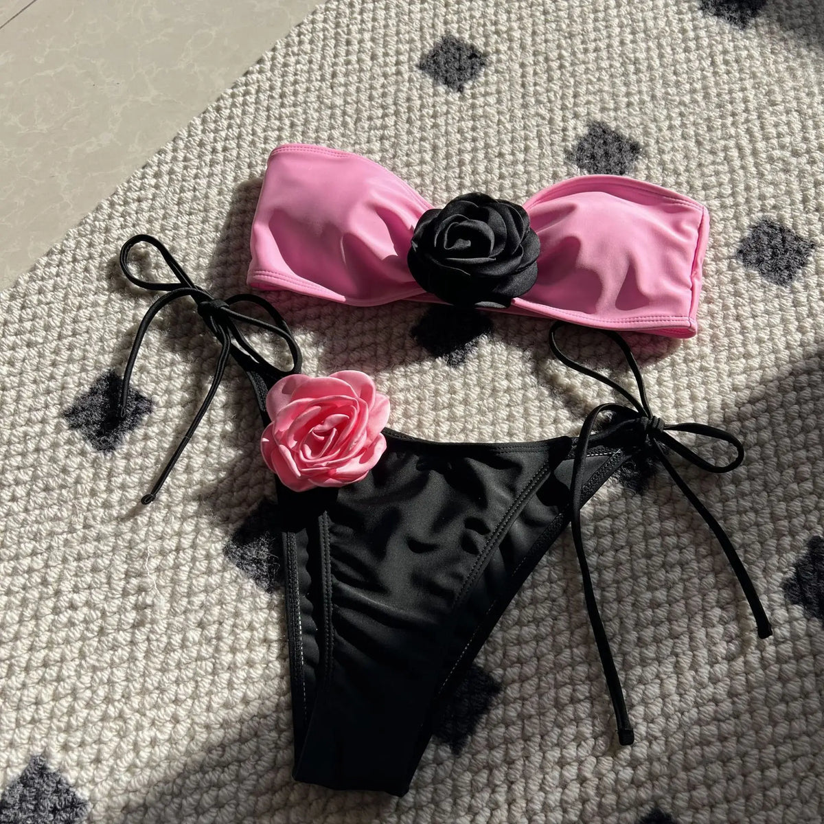 DEKA Pink 3D Flower Bandeau Bikinis Sets 2026 Sexy Swimsuit Women String Micro thong Swimwear Bathing Suit Beach Wear Bikini
