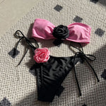 DEKA Pink 3D Flower Bandeau Bikinis Sets 2026 Sexy Swimsuit Women String Micro thong Swimwear Bathing Suit Beach Wear Bikini