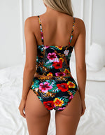 Vintage Black Floral Print Bikini Set 2026 Women Slimming Tank Top High Waist Swimsuit Beach Bathing Suit Holiday Swimwear