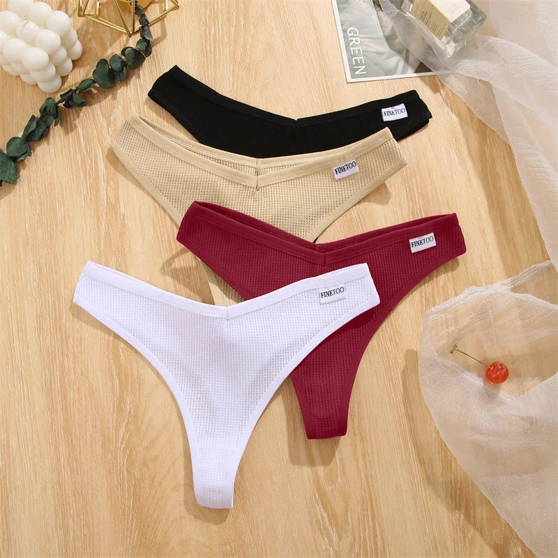 New 7Pcs Women Cotton Waffle Style G-string Panties Ladies Soft Thongs Female S-XL Low-Rise T-Back Panties Bikini Underwear 2024