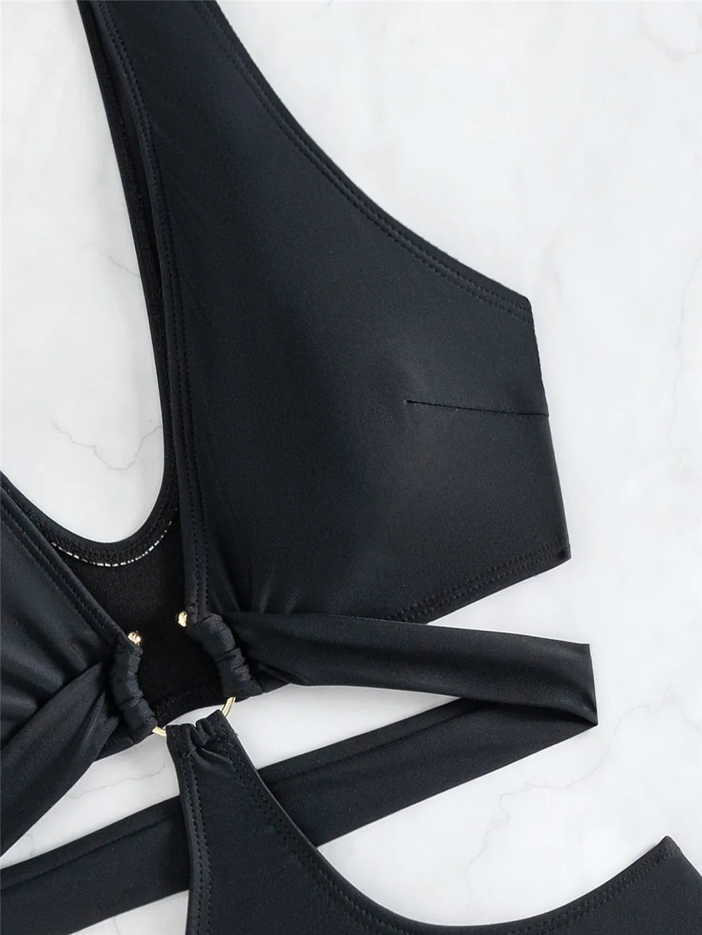 Black Bandage Hollow Out Swimwear One Piece Swimsuit Women Push Up Metal Ring Linked Monokini Bathing Suit Swimming Wear 2026
