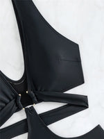 Black Bandage Hollow Out Swimwear One Piece Swimsuit Women Push Up Metal Ring Linked Monokini Bathing Suit Swimming Wear 2026